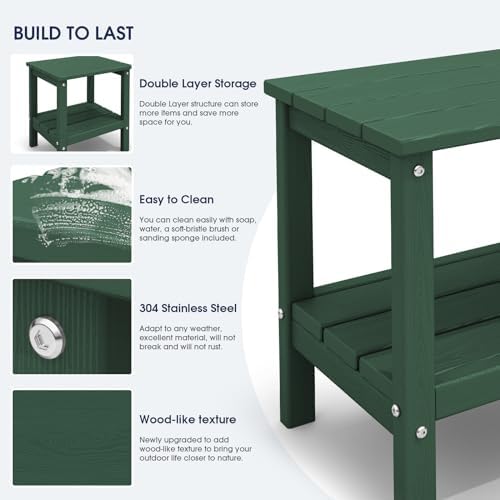 Outdoor Side Table Set of 2, Double Layer Adirondack End Table- Green - Image 5
