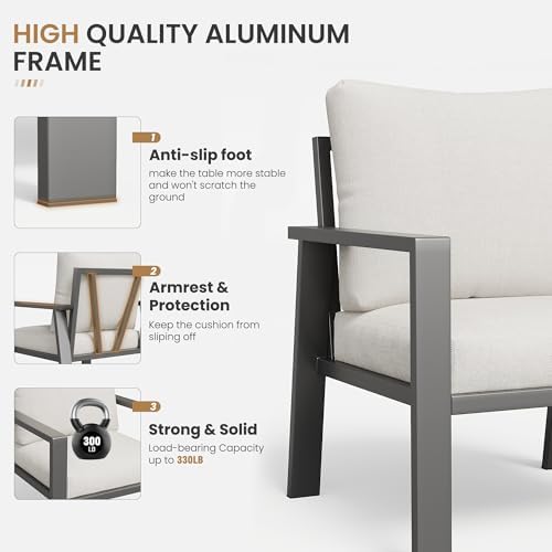 Aluminum Outdoor Loveseat with Coffee Table Small Furniture Patio Love Seat - Image 7