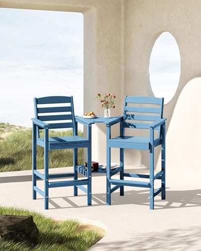 SERWALL Tall Adirondack Chairs Set of 2, Outdoor Bar Height Barstools Chair Set - Image 2