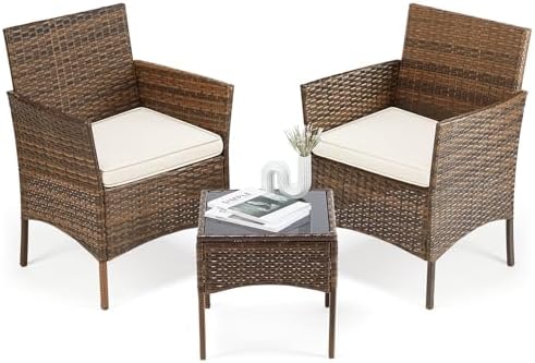 DUMOS 3 Piece Patio Furniture Set, Outdoor Wicker Bistro Set by DumosLifestyle
