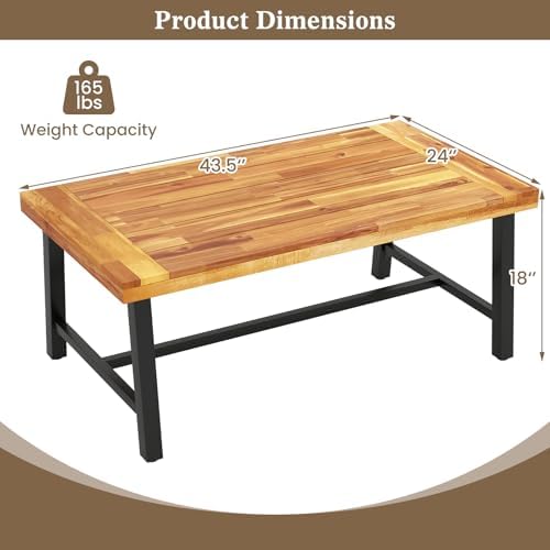 HAPPYGRILL Acacia Wood Patio Coffee Table, Outdoor Rectangular Center Table - Image 3