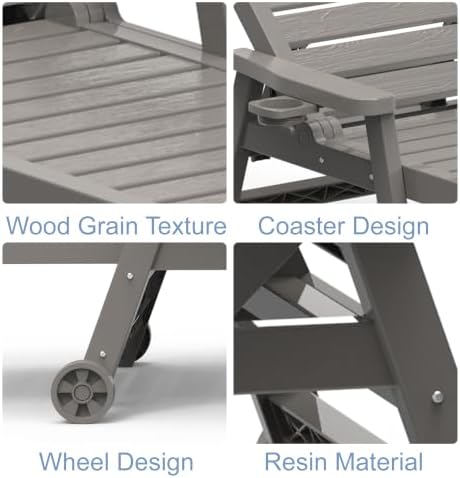 Outdoor Chaise Lounge Chairs set of 2, 5-Position Adjustable Backrest, - Image 5