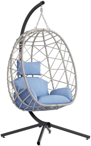 Hanging Egg Chair with Stand Outdoor, Patio Swing, Light Blue by SWITTE