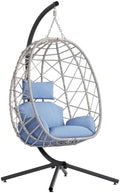 Hanging Egg Chair with Stand Outdoor, Patio Swing, Light Blue by SWITTE