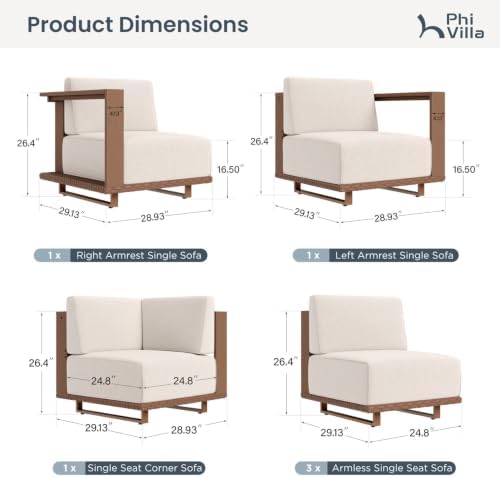 PHI VILLA HDPE Patio Furniture Set, 6 Pieces L Shaped Outdoor Sectional - Image 2