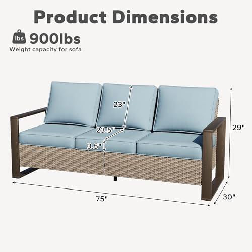 Outdoor Patio Wicker Sofa, 3-Seater Rattan Sofa - Image 2