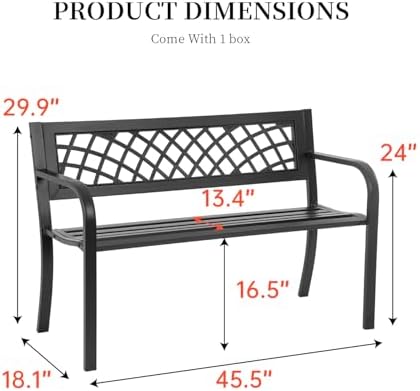 BestMassage | 45.5" Outdoor Garden Bench | Black | 400lbs Load Capacity - Image 3