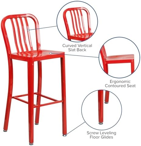 Flash Furniture Commercial Grade 30" High Red Metal Indoor-Outdoor Barstool - Image 4