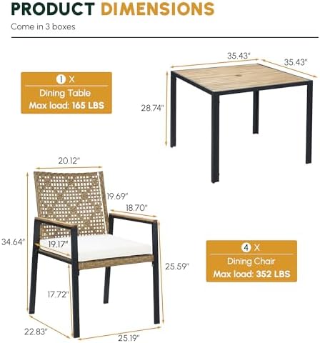 5 PCS Acacia Wood Patio Dining Set - Image 3