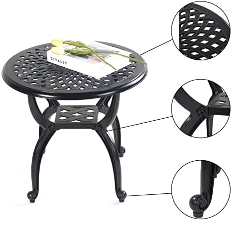 Mandolin Black Cast Aluminum Round Outdoor Patio Coffee End Table - Image 7