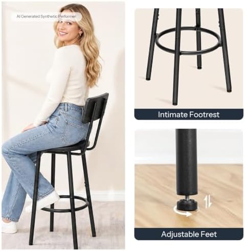 HOOBRO 3 Pieces Round Bar Height Table and Chairs Set, Round Dining Table Set - Image 6