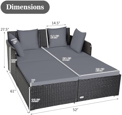 Tangkula Outdoor Rattan Daybed, Wicker Furniture - Image 7