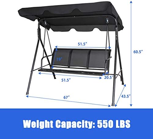 TANGKULA 3 Person Patio Swing, Steel Frame - Image 5