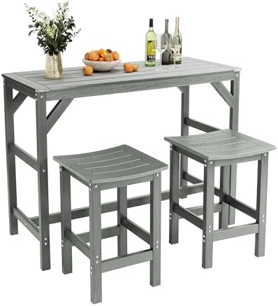 HIPS Outdoor Patio Bar Set, All Weather HIPS Bar Table and Chairs Set by Sunnibety
