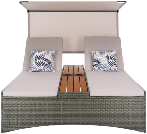 SAFAVIEH Outdoor Adora Daybed, 78.7" Grey Brown & Taupe PAT7758A by Unknown