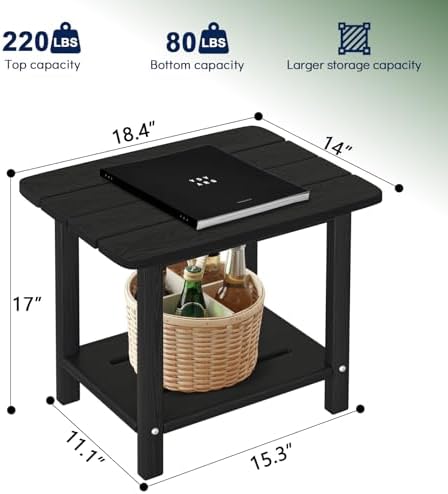 2-Tier Outdoor Side Table, HDPE Patio End Table - Image 3