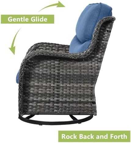 Outdoor Wicker Swivel Rocker Patio Chairs Set of 2, Cushion Smile Blue - Image 5