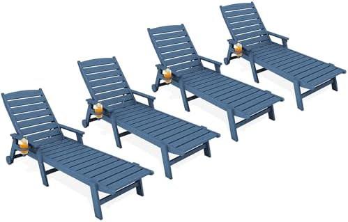 KINGYES HDPE Lounge Chair Outdoor Set of 4, All Weather Pool Lounger by KINGYES