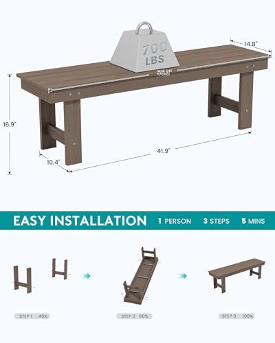 SERWALL 2-Person Backless Outdoor Bench 56 Inches - Image 3