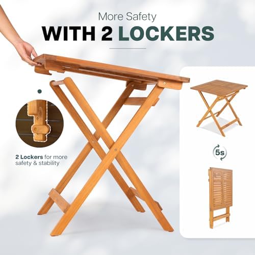 Legolas FSC Acacia Wooden Folding Table, Heavy Duty 270lbs Capacity, Elegant & - Image 4