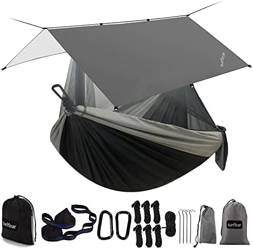 Hammock Camping with Rain Fly Tarp and Net, Portable Camping Hammock Double by SunyearOutdoor