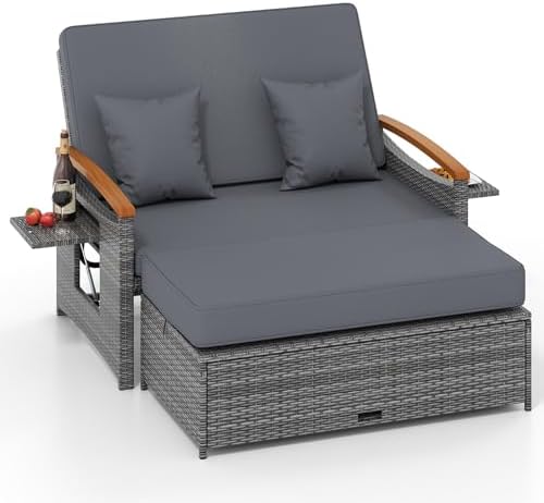 HAPPYGRILL Outdoor Wicker Sofa Daybed, Rattan Loveseat by HAPPYGRILL