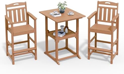 Ciokea 3Pcs Bistro Table and Chairs, All-Weather Square High Top Bar Table by CIOKEA