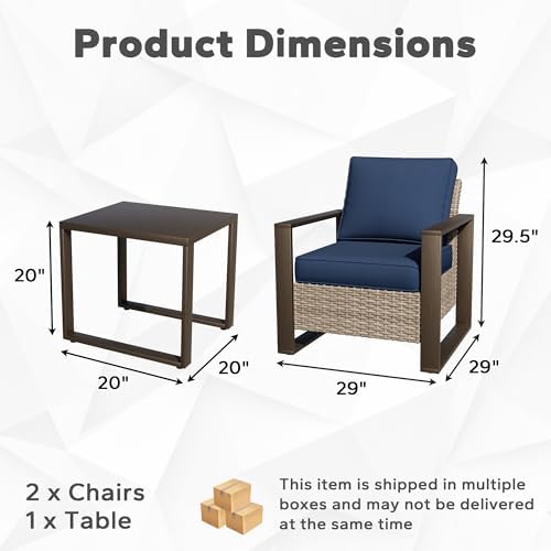 Outdoor Patio Chairs, 3 Pieces Wicker Rattan Furniture Set, 2 Patio Chairs and - Image 2
