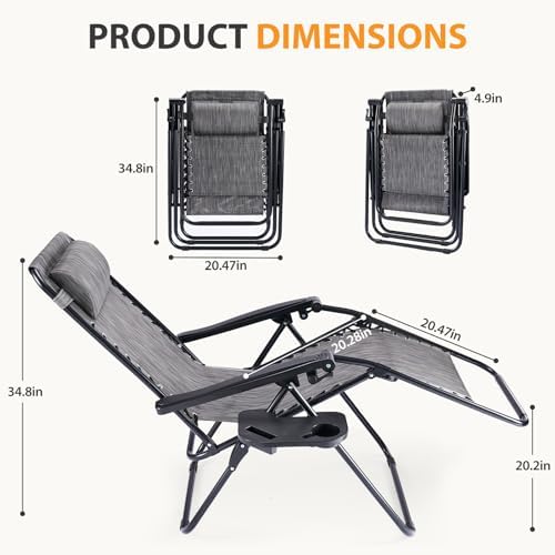 NEWBULIG Zero Gravity Chairs Set of 2, Folding Lounge Recliner Chair - Image 3