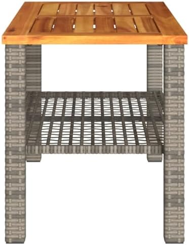 vidaXL Patio Table Gray 27.6"x15"x16.5" Poly Rattan Acacia Wood - Image 7