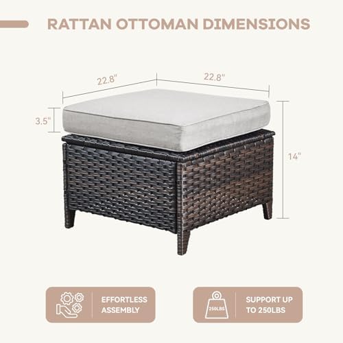 Patio Ottomans Set of 2 Outdoor Ottomans Wicker Foot Stools 2 Piece Footrest PE - Image 3