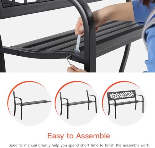 BestMassage | 45.5" Outdoor Garden Bench | Black | 400lbs Load Capacity - Image 6