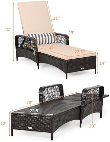 Tangkula Wicker Chaise Lounge Outdoor Set of 2, Patio Rattan Reclining Chaise - Image 3
