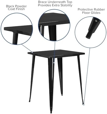Flash Furniture Commercial 31.5 in Metal Indoor/Outdoor Square Table - Image 4