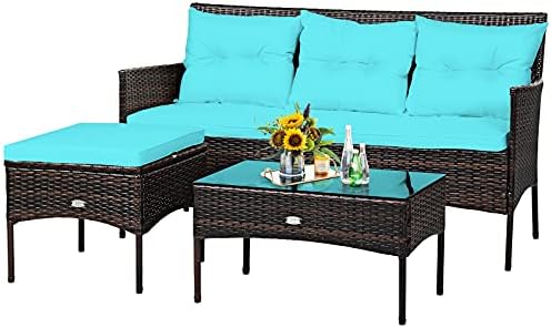 Tangkula 3 Pieces Patio Conversation Set, Outdoor PE Rattan Wicker Furniture by TANGKULA