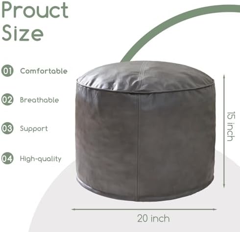 HIGOGOGO Round Stuffed Pouf Ottoman, Pu Leather Poufs - Image 2