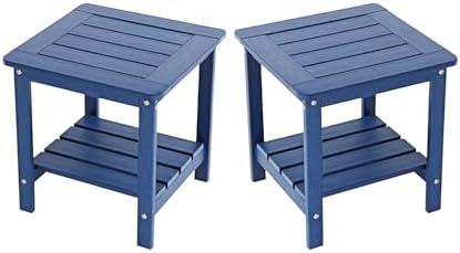 Outdoor Side Table, 2-Tier HDPE Small Patio Table Set of 2 by Kibaso