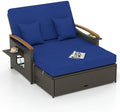 Tangkula Patio Rattan Daybed, Outdoor Wicker Loveseat, Mix Brown & Navy by TANGKULA