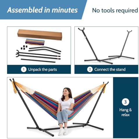 Vivere Double Cotton Hammock, Space Saving Steel Stand, 9 Ft - Image 5
