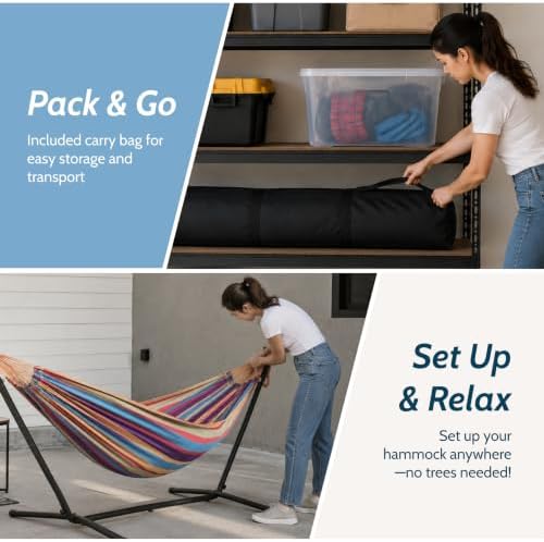 Vivere Double Cotton Hammock, Space Saving Steel Stand, 9 Ft - Image 6