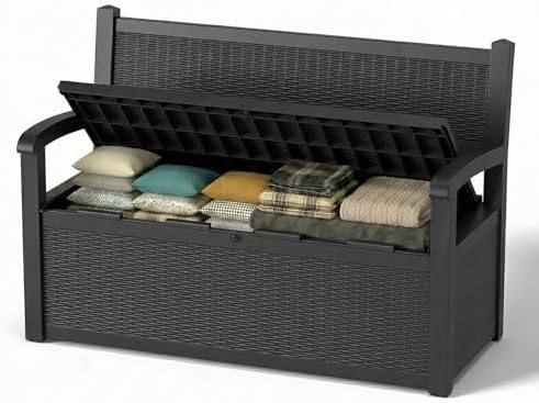 100-Gallon Lockable Outdoor Storage Bench, Waterproof Outdoor Deck Storage Box by KFY