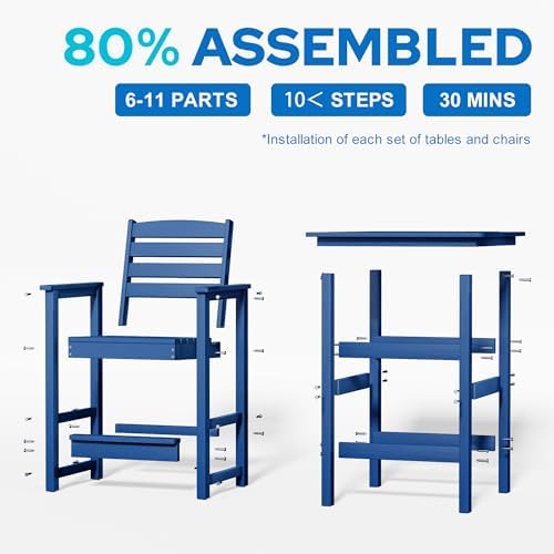 3-Piece Outdoor Bistro Bar Set, HDPE Bar Height Table & Chairs - Image 6