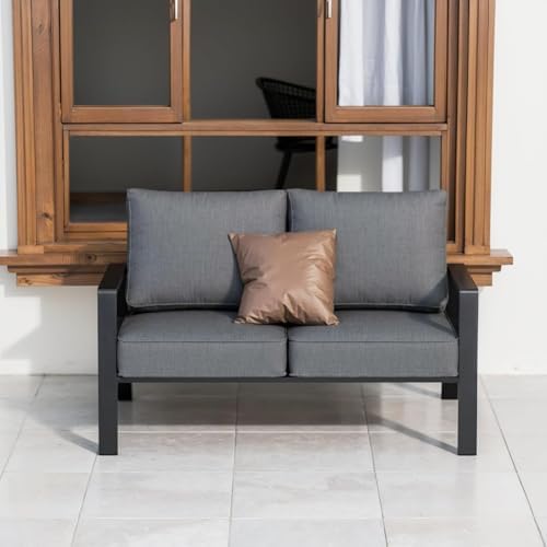 Aluminum Outdoor Loveseat, Oversized Patio Couch, Modern Sofa All Weather Metal - Image 2