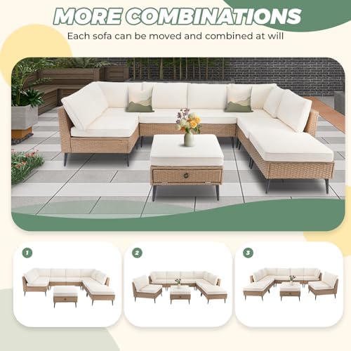 LVUYOYO 8 Pieces Outdoor Patio Furniture Set, Wicker Sectional Sofa Set - Image 7