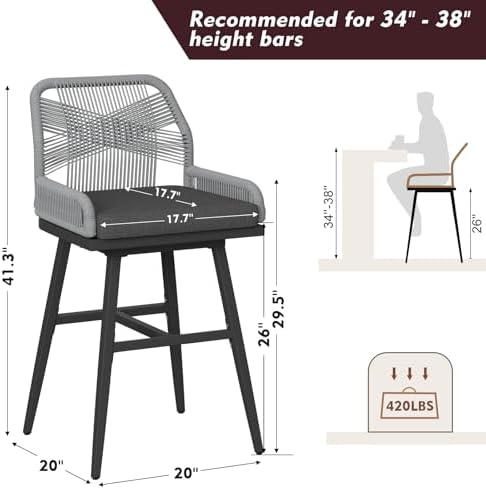 Bar Stools Set of 4, Rattan Counter Height - Image 2