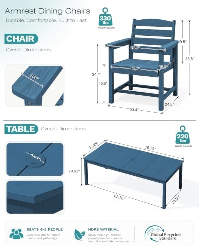 SERWALL Outdoor Dining Set, 9 Piece HDPE Patio Dining Set - Image 2
