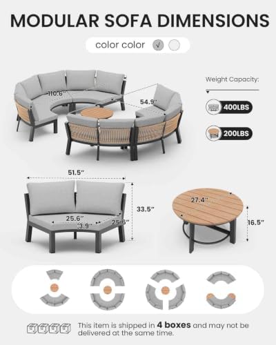 Luxury Patio Furniture Set for 8 People, 6-Piece Curved Patio Conversation Sets - Image 6