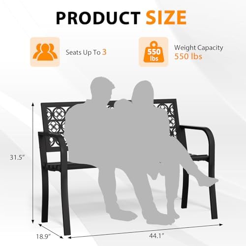 Outdoor Bench Garden Bench, Iron Metal Frame Outdoor Benches Weatherproof - Image 3