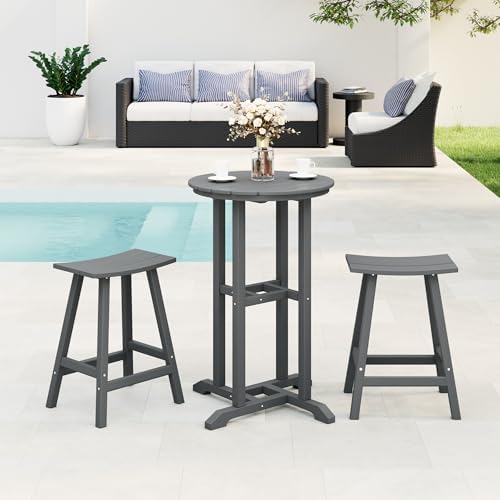 Outdoor Bar Table, Patio Bar 3-Pieces Set Bistro Dining Pub Table by Costaelm