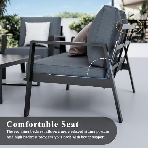 Aluminum Outdoor Loveseat, Oversized Patio Couch, Modern Sofa All Weather Metal - Image 6